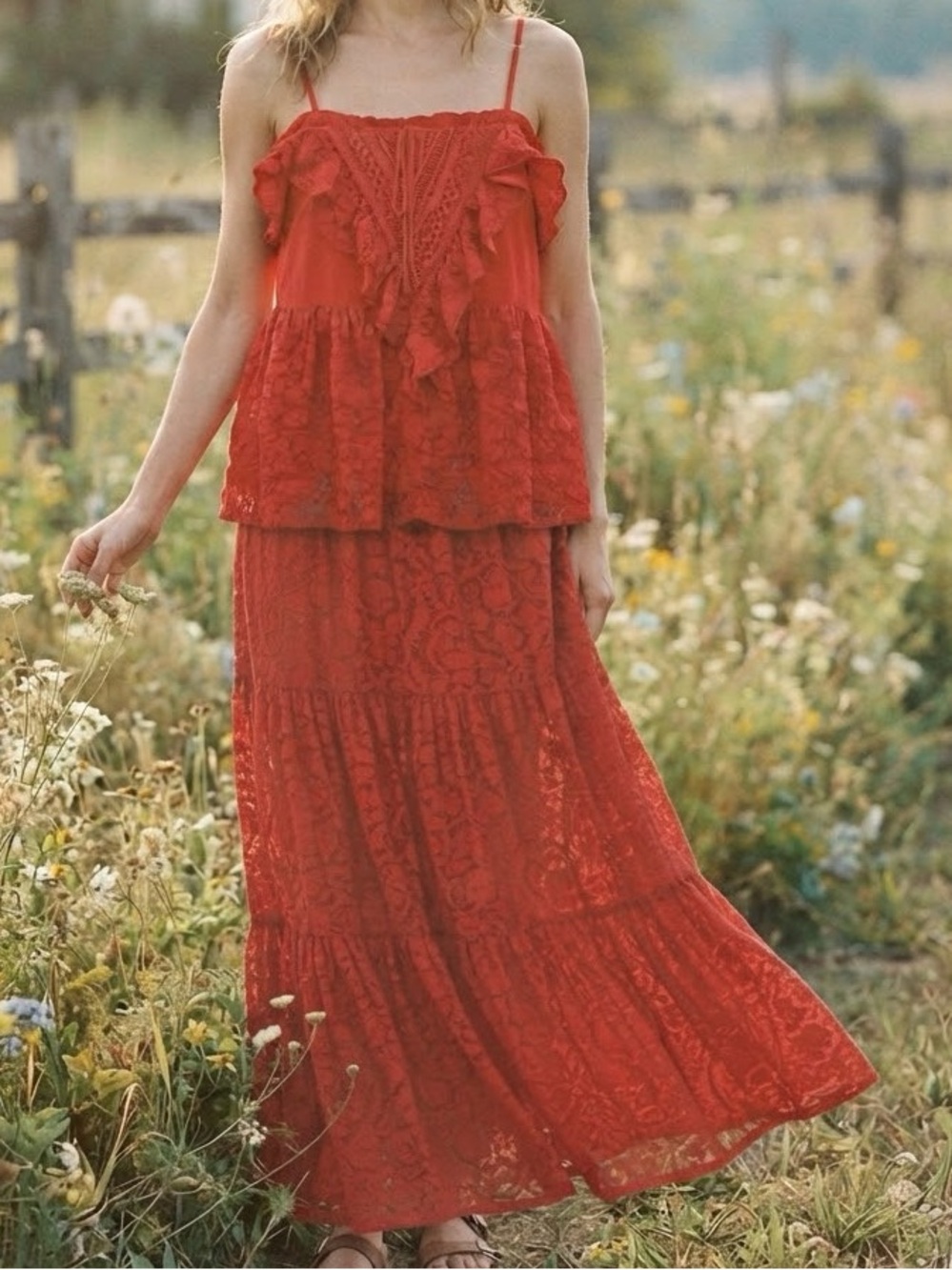 New w/Tags Promesa Red Lace Ruffle Spaghetti Strap Camisole
